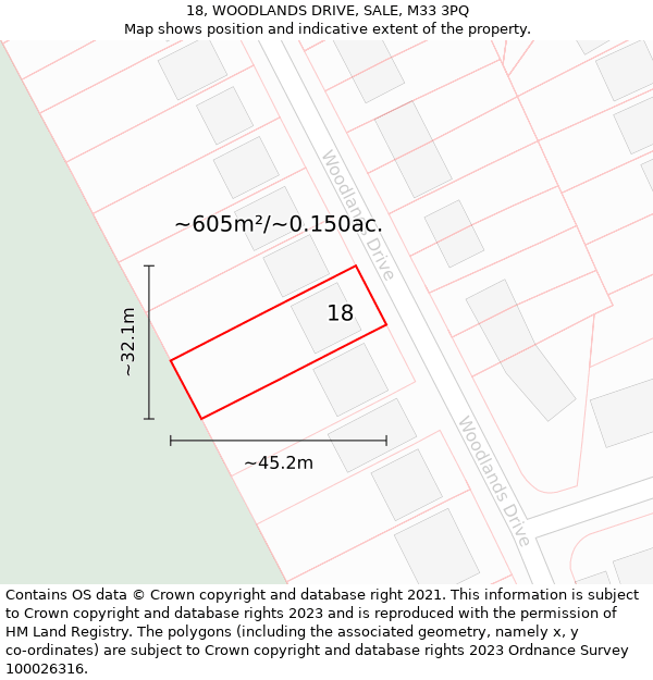 18, WOODLANDS DRIVE, SALE, M33 3PQ: Plot and title map