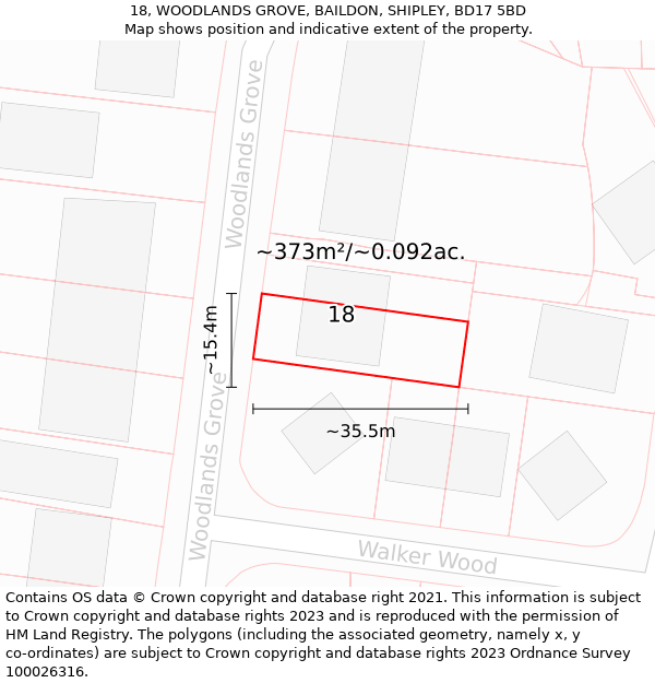 18, WOODLANDS GROVE, BAILDON, SHIPLEY, BD17 5BD: Plot and title map