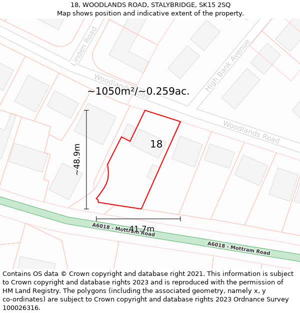 18, WOODLANDS ROAD, STALYBRIDGE, SK15 2SQ: Plot and title map