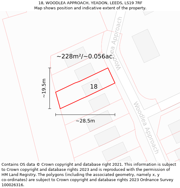 18, WOODLEA APPROACH, YEADON, LEEDS, LS19 7RF: Plot and title map