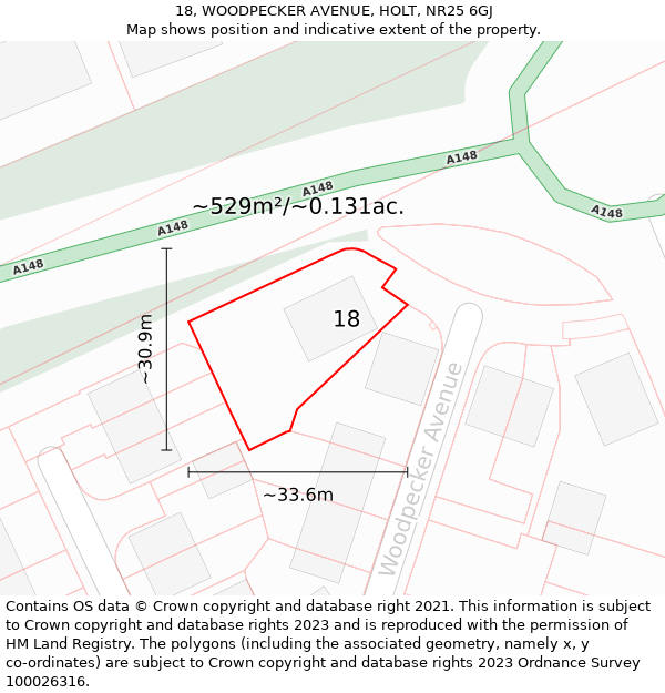 18, WOODPECKER AVENUE, HOLT, NR25 6GJ: Plot and title map