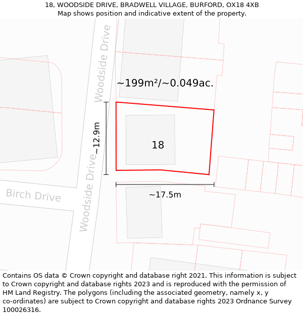 18, WOODSIDE DRIVE, BRADWELL VILLAGE, BURFORD, OX18 4XB: Plot and title map