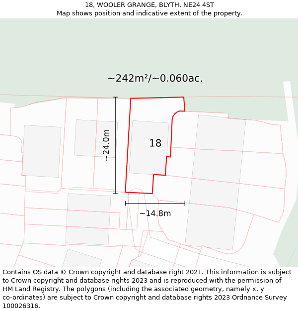 18, WOOLER GRANGE, BLYTH, NE24 4ST: Plot and title map