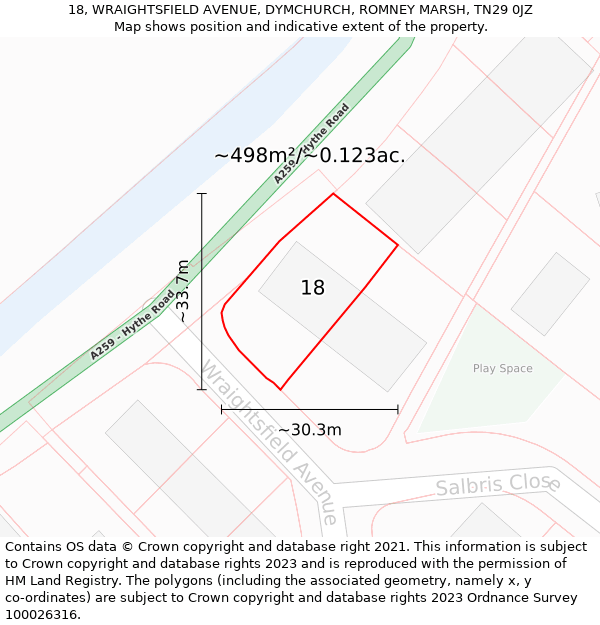 18, WRAIGHTSFIELD AVENUE, DYMCHURCH, ROMNEY MARSH, TN29 0JZ: Plot and title map