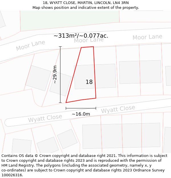 18, WYATT CLOSE, MARTIN, LINCOLN, LN4 3RN: Plot and title map