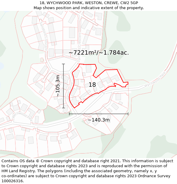 18, WYCHWOOD PARK, WESTON, CREWE, CW2 5GP: Plot and title map