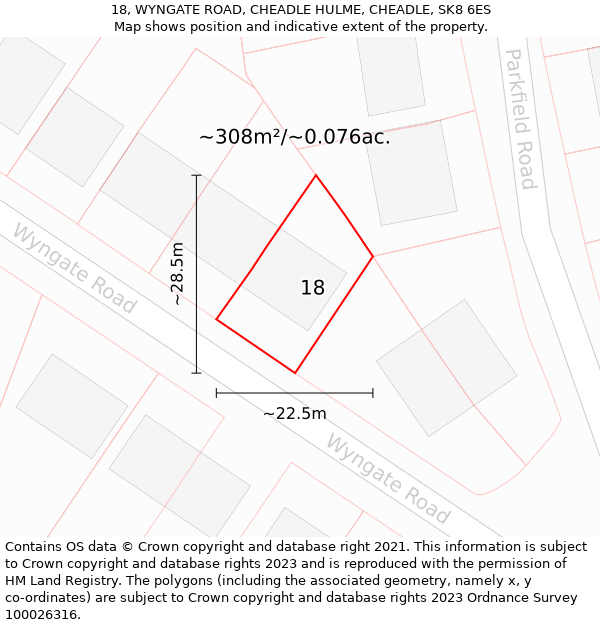 18, WYNGATE ROAD, CHEADLE HULME, CHEADLE, SK8 6ES: Plot and title map