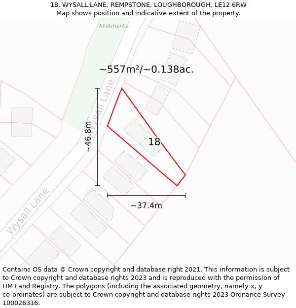 18, WYSALL LANE, REMPSTONE, LOUGHBOROUGH, LE12 6RW: Plot and title map