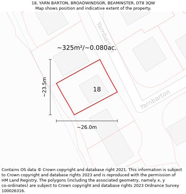 18, YARN BARTON, BROADWINDSOR, BEAMINSTER, DT8 3QW: Plot and title map