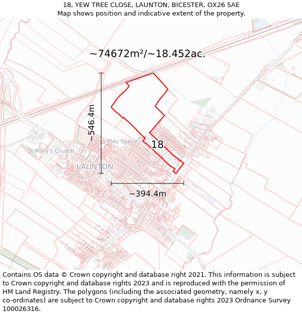 18, YEW TREE CLOSE, LAUNTON, BICESTER, OX26 5AE: Plot and title map