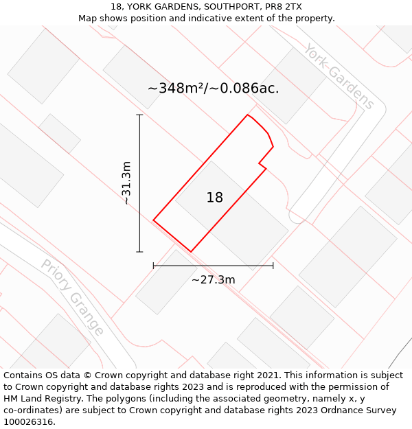 18, YORK GARDENS, SOUTHPORT, PR8 2TX: Plot and title map