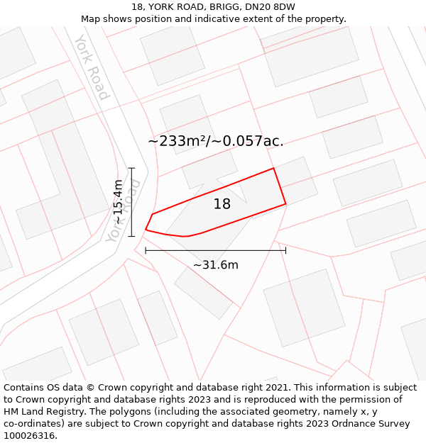 18, YORK ROAD, BRIGG, DN20 8DW: Plot and title map