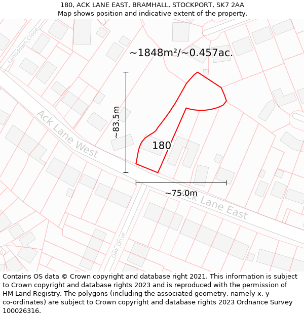 180, ACK LANE EAST, BRAMHALL, STOCKPORT, SK7 2AA: Plot and title map