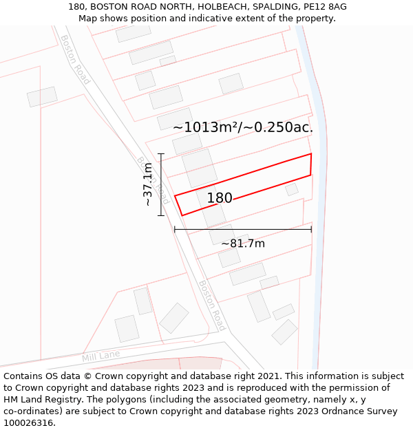 180, BOSTON ROAD NORTH, HOLBEACH, SPALDING, PE12 8AG: Plot and title map