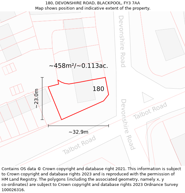 180, DEVONSHIRE ROAD, BLACKPOOL, FY3 7AA: Plot and title map