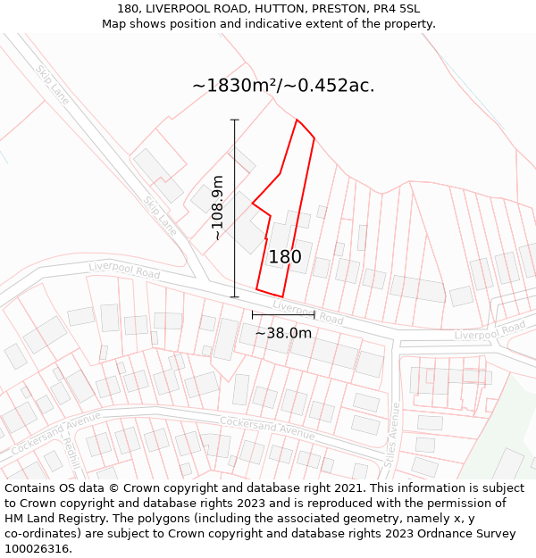 180, LIVERPOOL ROAD, HUTTON, PRESTON, PR4 5SL: Plot and title map