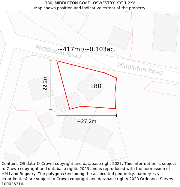 180, MIDDLETON ROAD, OSWESTRY, SY11 2XA: Plot and title map