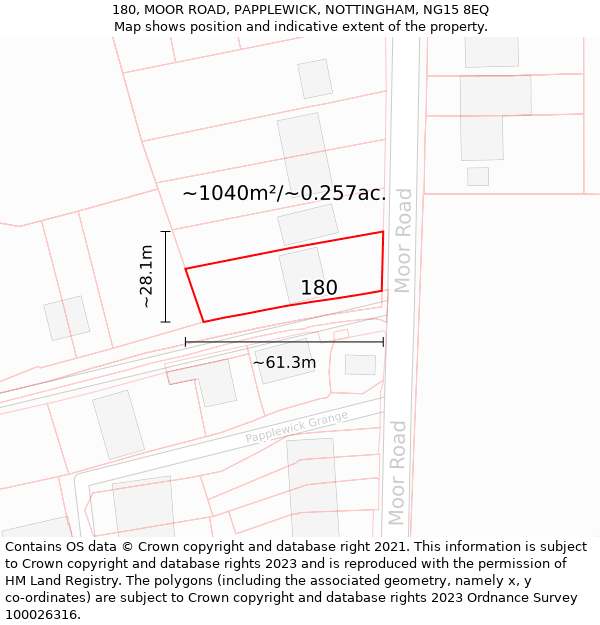 180, MOOR ROAD, PAPPLEWICK, NOTTINGHAM, NG15 8EQ: Plot and title map