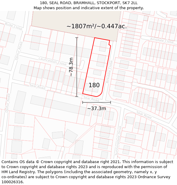 180, SEAL ROAD, BRAMHALL, STOCKPORT, SK7 2LL: Plot and title map