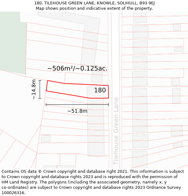 180, TILEHOUSE GREEN LANE, KNOWLE, SOLIHULL, B93 9EJ: Plot and title map