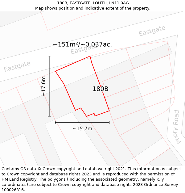 180B, EASTGATE, LOUTH, LN11 9AG: Plot and title map