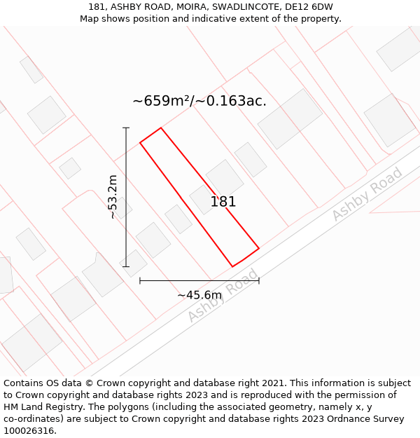 181, ASHBY ROAD, MOIRA, SWADLINCOTE, DE12 6DW: Plot and title map