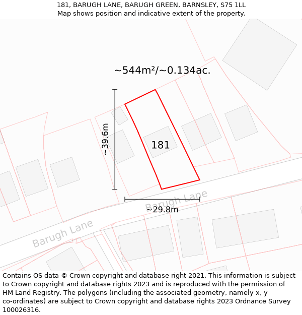 181, BARUGH LANE, BARUGH GREEN, BARNSLEY, S75 1LL: Plot and title map