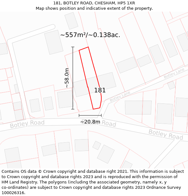 181, BOTLEY ROAD, CHESHAM, HP5 1XR: Plot and title map