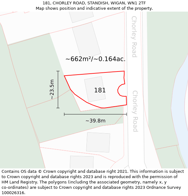 181, CHORLEY ROAD, STANDISH, WIGAN, WN1 2TF: Plot and title map