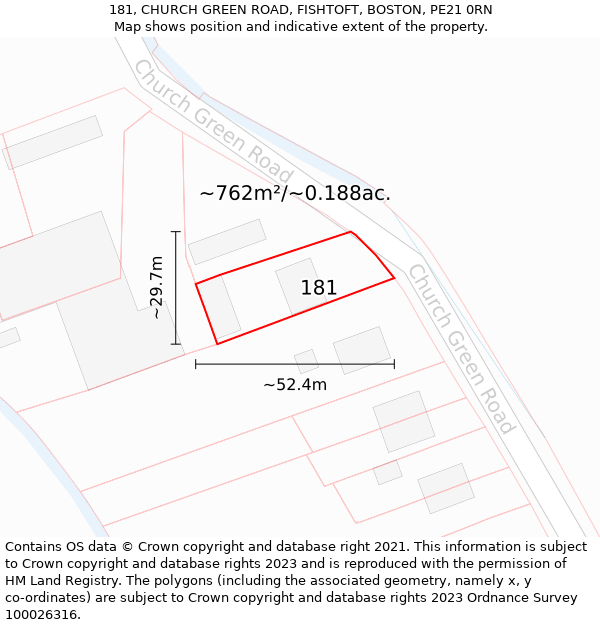 181, CHURCH GREEN ROAD, FISHTOFT, BOSTON, PE21 0RN: Plot and title map