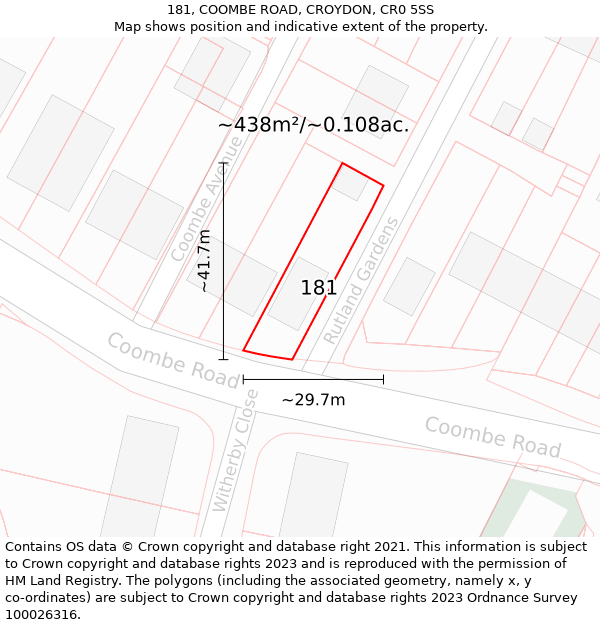 181, COOMBE ROAD, CROYDON, CR0 5SS: Plot and title map