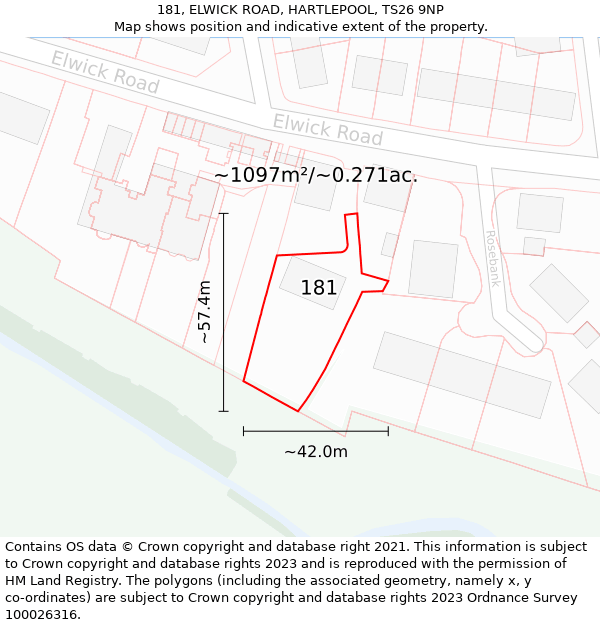 181, ELWICK ROAD, HARTLEPOOL, TS26 9NP: Plot and title map