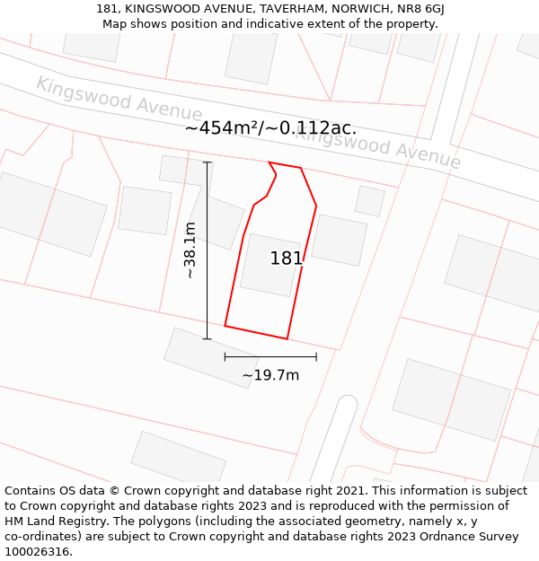 181, KINGSWOOD AVENUE, TAVERHAM, NORWICH, NR8 6GJ: Plot and title map