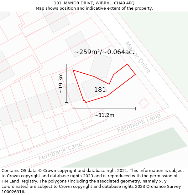 181, MANOR DRIVE, WIRRAL, CH49 4PQ: Plot and title map