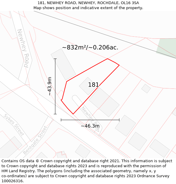 181, NEWHEY ROAD, NEWHEY, ROCHDALE, OL16 3SA: Plot and title map