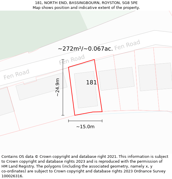 181, NORTH END, BASSINGBOURN, ROYSTON, SG8 5PE: Plot and title map