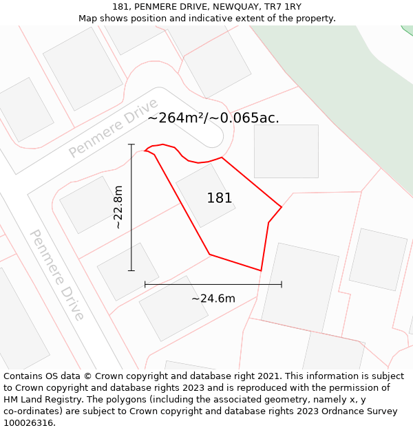 181, PENMERE DRIVE, NEWQUAY, TR7 1RY: Plot and title map