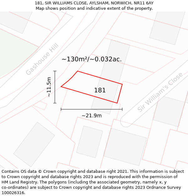 181, SIR WILLIAMS CLOSE, AYLSHAM, NORWICH, NR11 6AY: Plot and title map