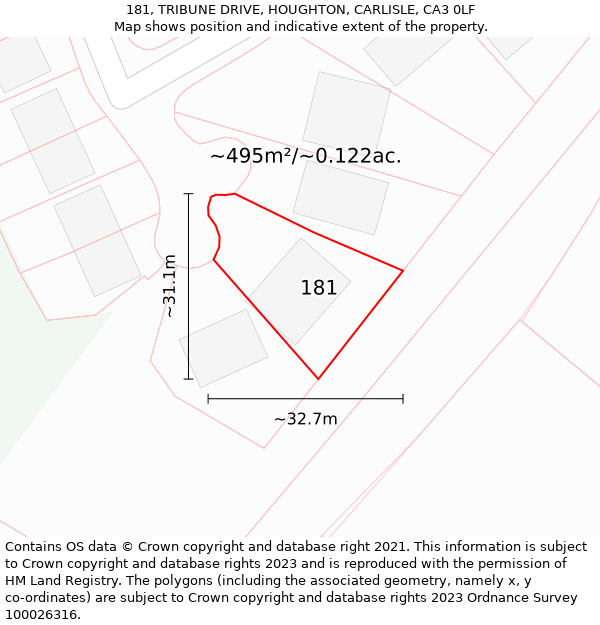 181, TRIBUNE DRIVE, HOUGHTON, CARLISLE, CA3 0LF: Plot and title map