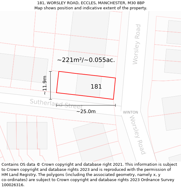 181, WORSLEY ROAD, ECCLES, MANCHESTER, M30 8BP: Plot and title map