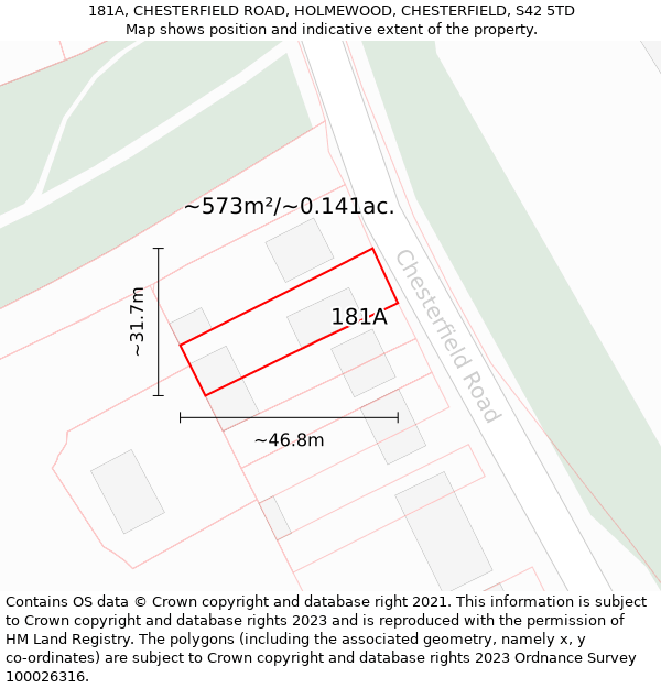 181A, CHESTERFIELD ROAD, HOLMEWOOD, CHESTERFIELD, S42 5TD: Plot and title map