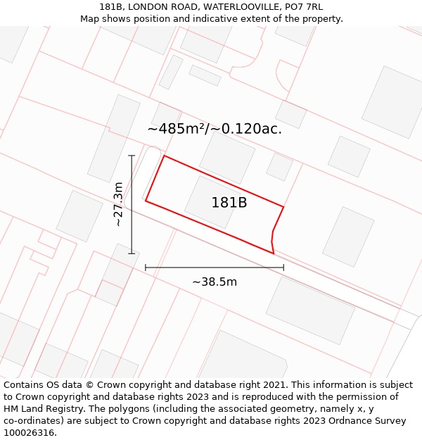 181B, LONDON ROAD, WATERLOOVILLE, PO7 7RL: Plot and title map