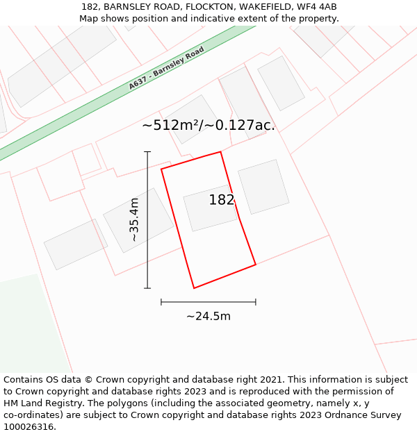 182, BARNSLEY ROAD, FLOCKTON, WAKEFIELD, WF4 4AB: Plot and title map