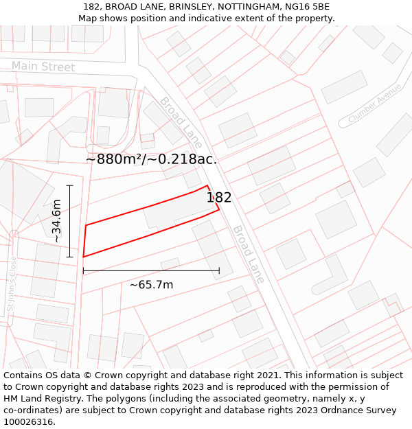 182, BROAD LANE, BRINSLEY, NOTTINGHAM, NG16 5BE: Plot and title map