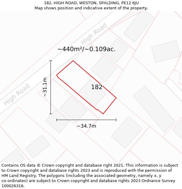 182, HIGH ROAD, WESTON, SPALDING, PE12 6JU: Plot and title map