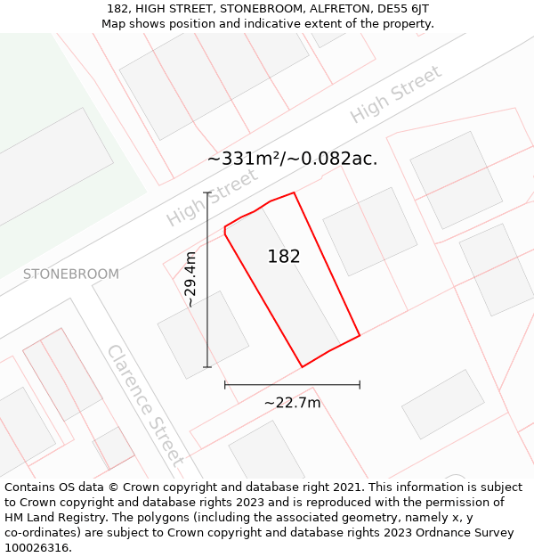 182, HIGH STREET, STONEBROOM, ALFRETON, DE55 6JT: Plot and title map