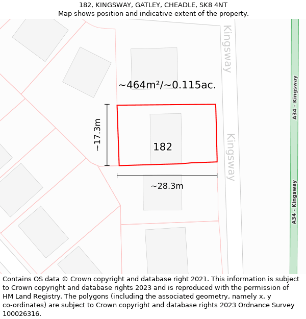 182, KINGSWAY, GATLEY, CHEADLE, SK8 4NT: Plot and title map