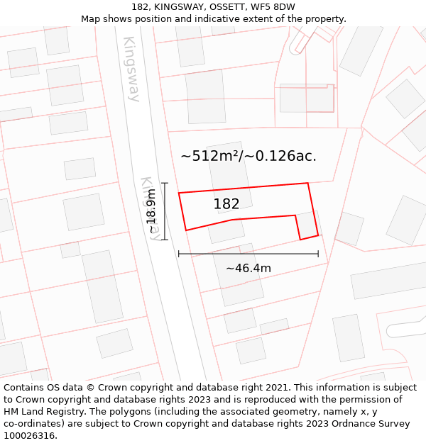 182, KINGSWAY, OSSETT, WF5 8DW: Plot and title map