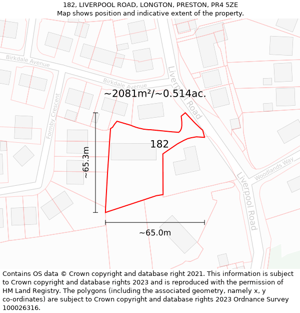 182, LIVERPOOL ROAD, LONGTON, PRESTON, PR4 5ZE: Plot and title map