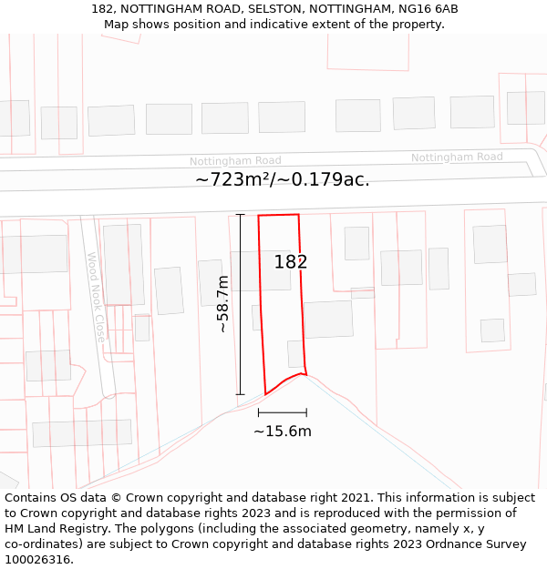 182, NOTTINGHAM ROAD, SELSTON, NOTTINGHAM, NG16 6AB: Plot and title map